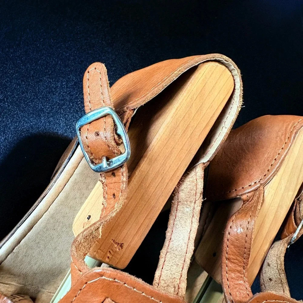 handmade Mexican huarache platform heels Embroidered Bonita clogs leather size 7